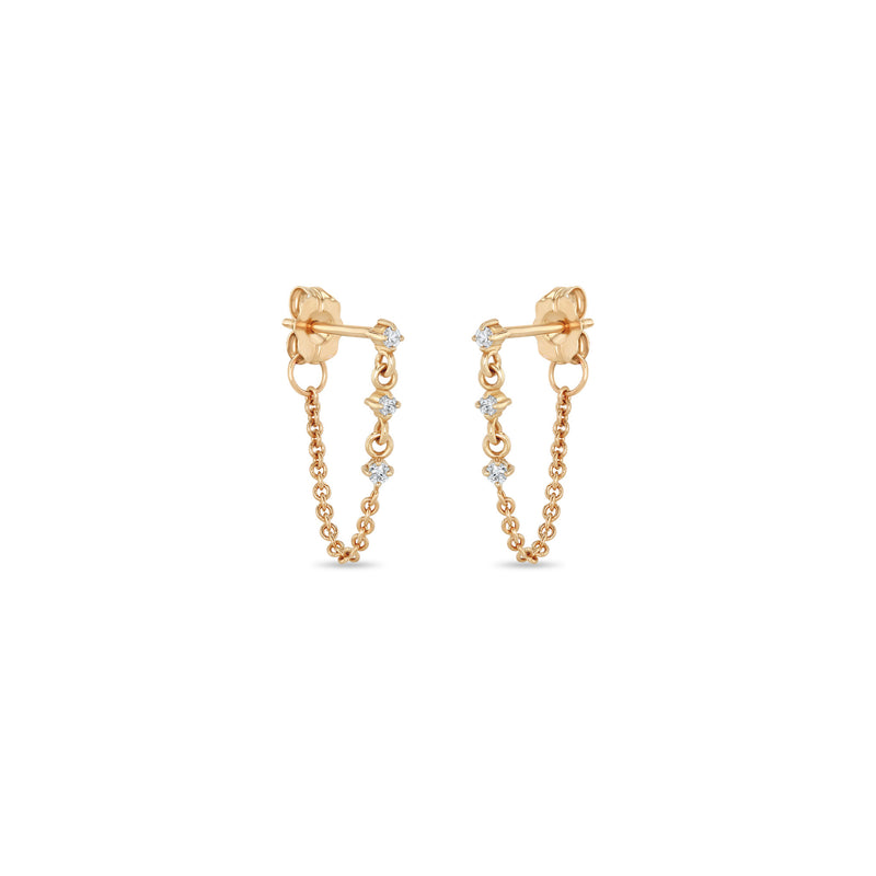 Zoë Chicco 14k Gold 3 Linked Prong Diamond Chain Huggie Hoop Earrings
