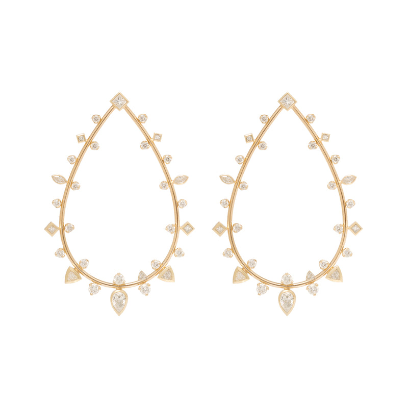 Zoe Chicco 14k Large Gold Teardrop Earrings with Mixed Fancy Diamonds