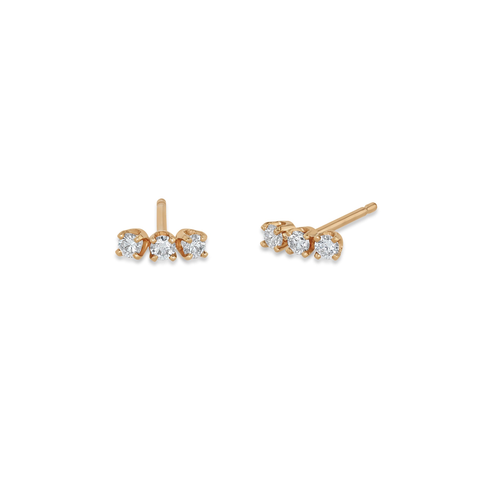 Zoë Chicco 14k Gold 3 Prong Diamond Bar Stud Earrings