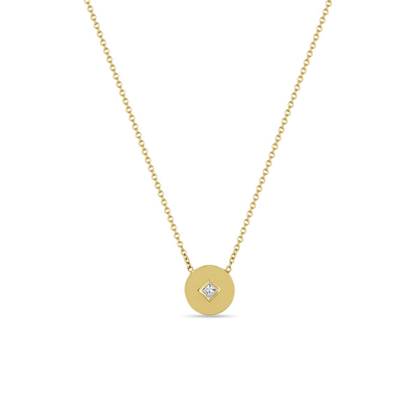 Zoë Chicco 14k Yellow Gold Princess Diamond Small Disc Pendant Necklace