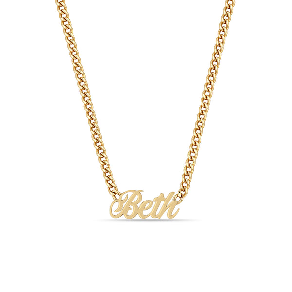 Zoë Chicco 14k Gold Script Letter Custom Name Curb Chain Necklace with Beth spelled out