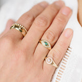 14k Marquise Emerald & Diamond Halo Signet Ring