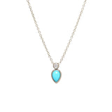 14k turquoise tear and single diamond necklace