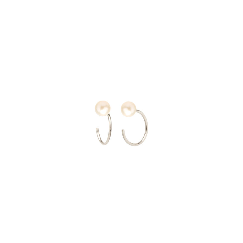 14k Pearl Reverse Huggie Hoop Earrings