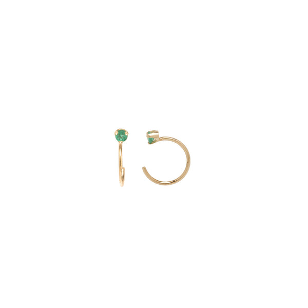 Zoë Chicco 14kt Yellow Gold Prong Set Emerald Open Hoop Earrings