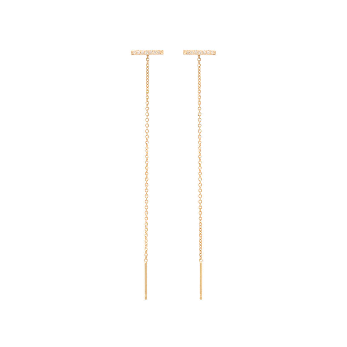 Zoe Chicco 14k Gold Thin Pave Bar Stud Threader Earrings