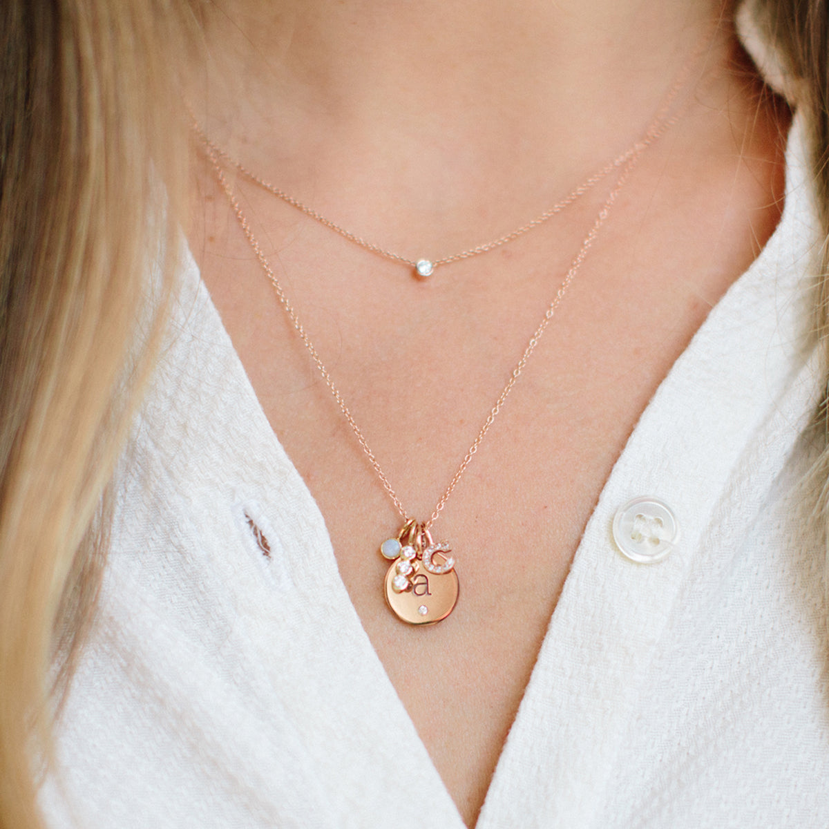 14k Medium Engraved Initial & Diamond Disc Charm Pendant - SALE