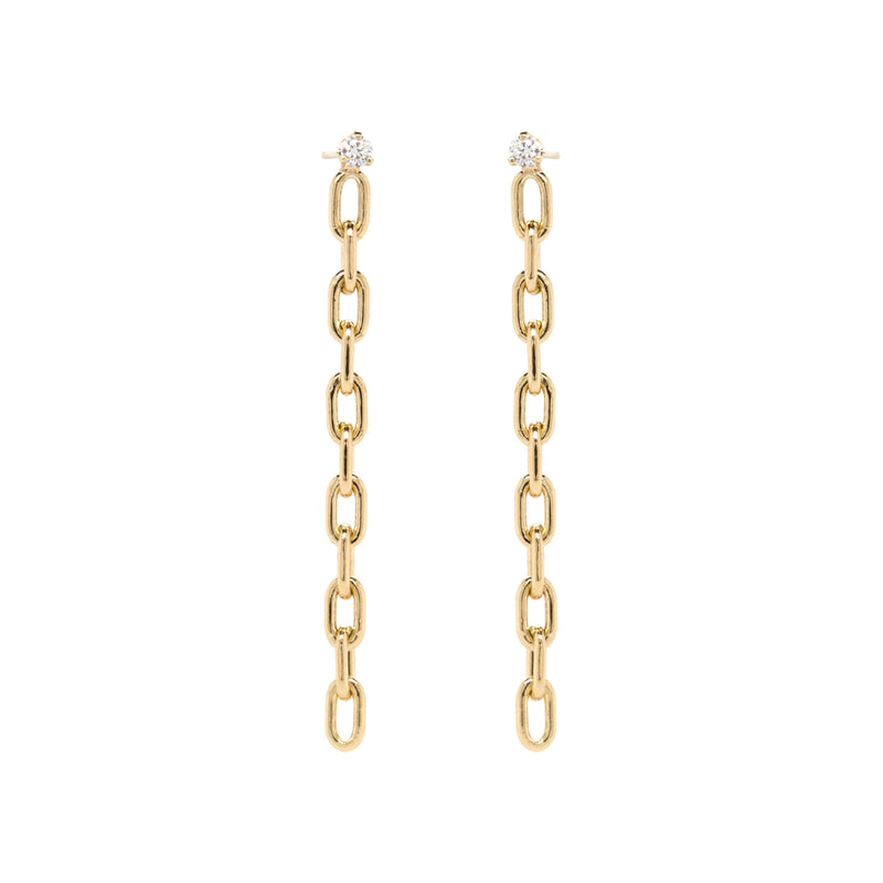 Zoe Chicco Yellow Gold Large Square Oval Link Drop Earrings with Prong Diamonds 