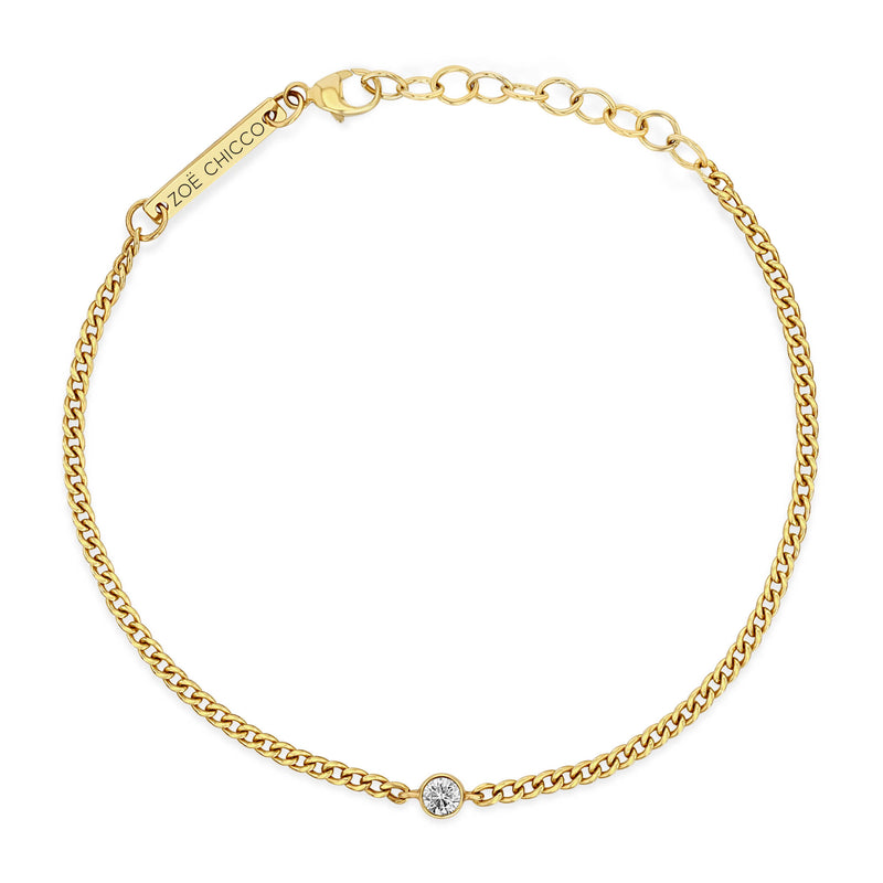 top down view of a Zoë Chicco 14k Gold Diamond Bezel Extra Small Curb Chain Bracelet