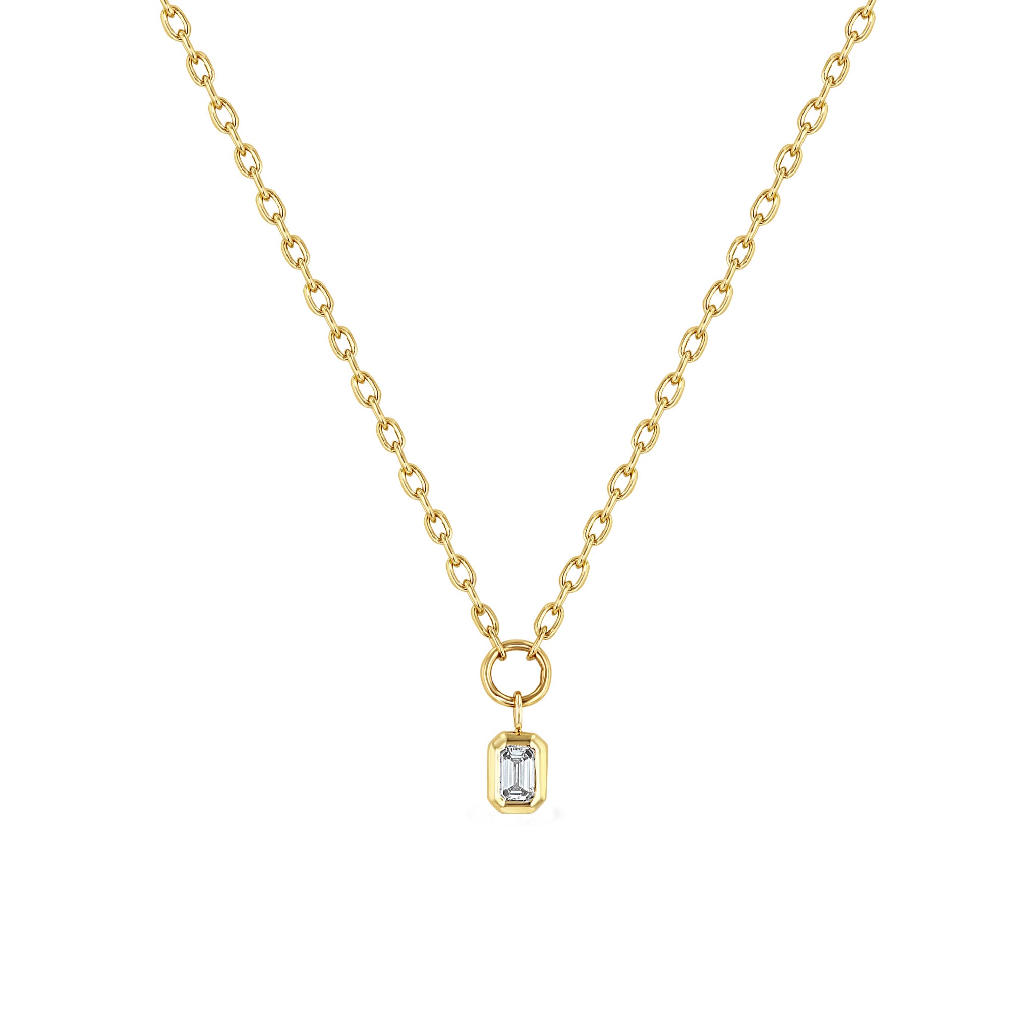Zoë Chicco 14k Gold Small Square Oval Chain with Emerald Cut Diamond  Necklace – ZOË CHICCO