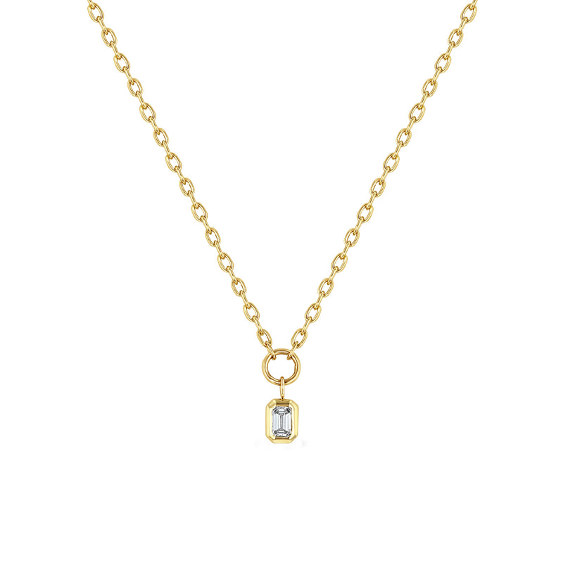 Zoë Chicco 14k Gold Small Square Oval Link Chain with Emerald Cut Diamond Pendant Necklace