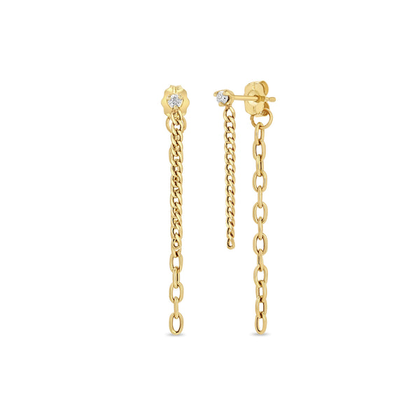 Zoë Chicco 14k Gold Prong Diamond Mixed Chain Double Drop Earrings