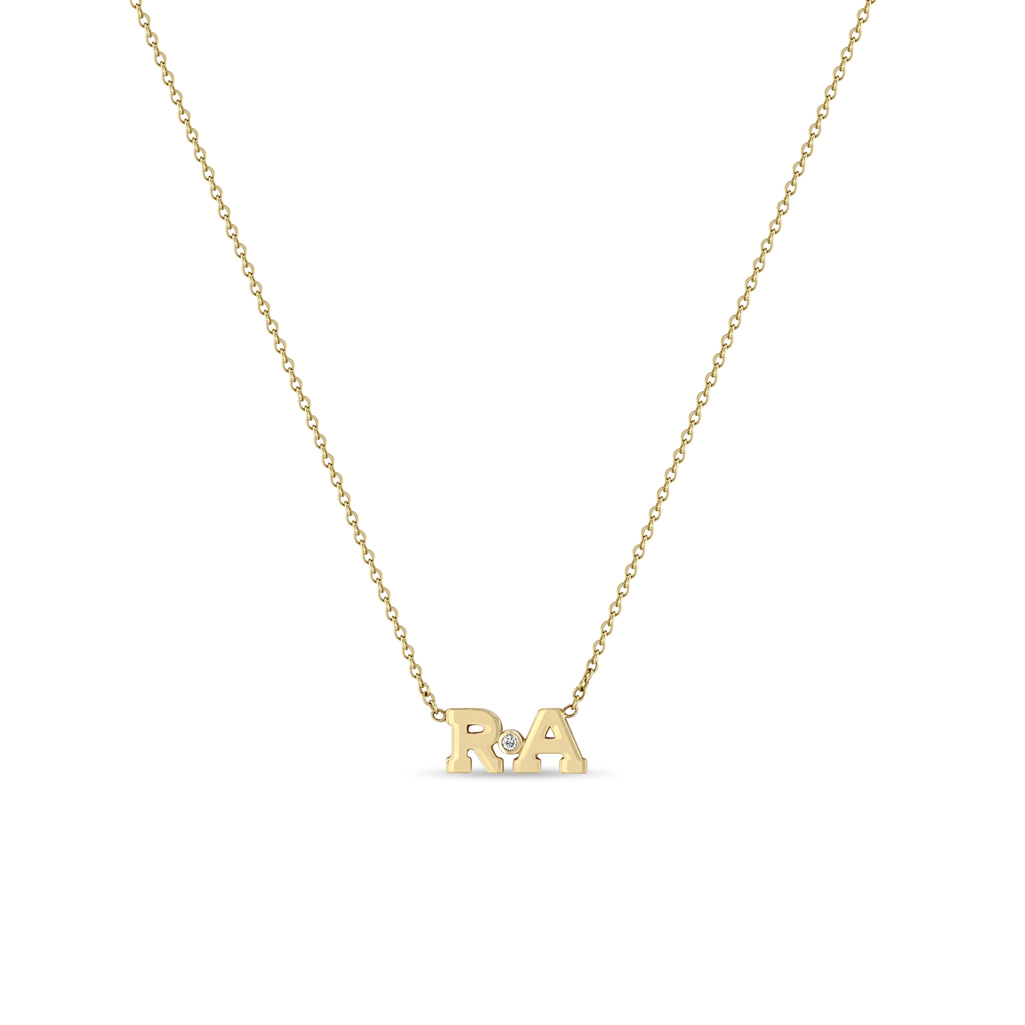 Zoë Chicco 14kt Gold 2 Initial Letter with Diamond Bezel Necklace