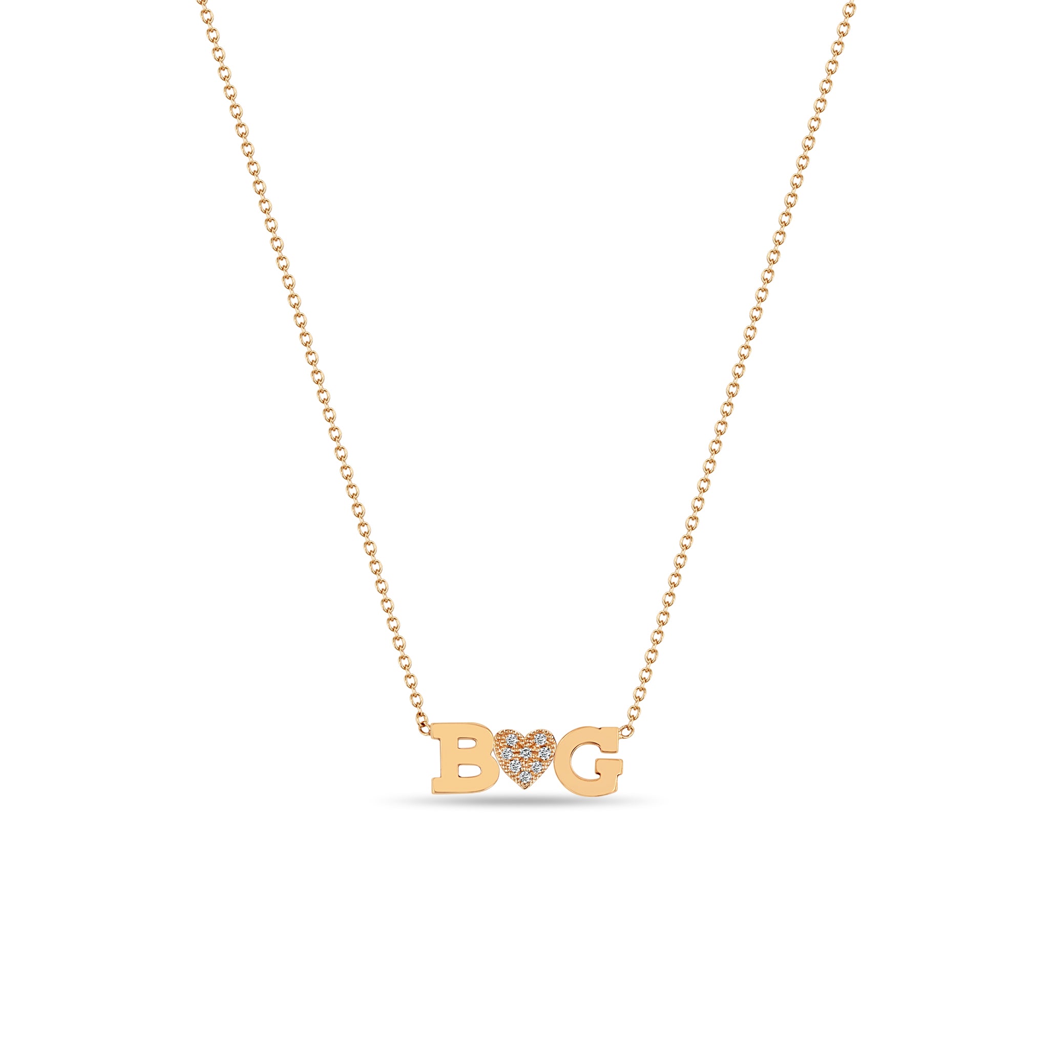 Zoë Chicco 14kt Gold 2 Initial Letter & Diamond Heart Necklace