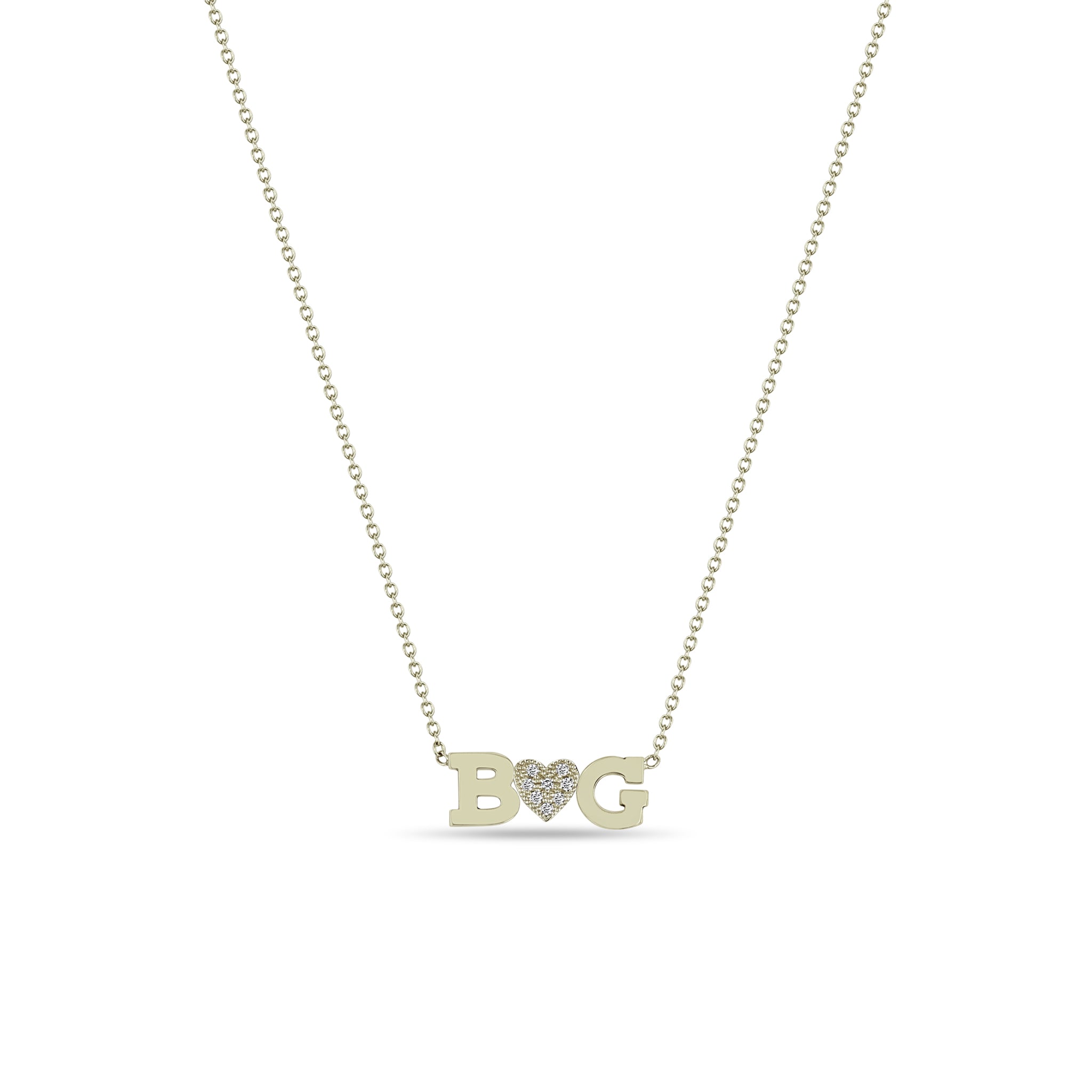 Zoë Chicco 14kt Gold 2 Initial Letter & Diamond Heart Necklace