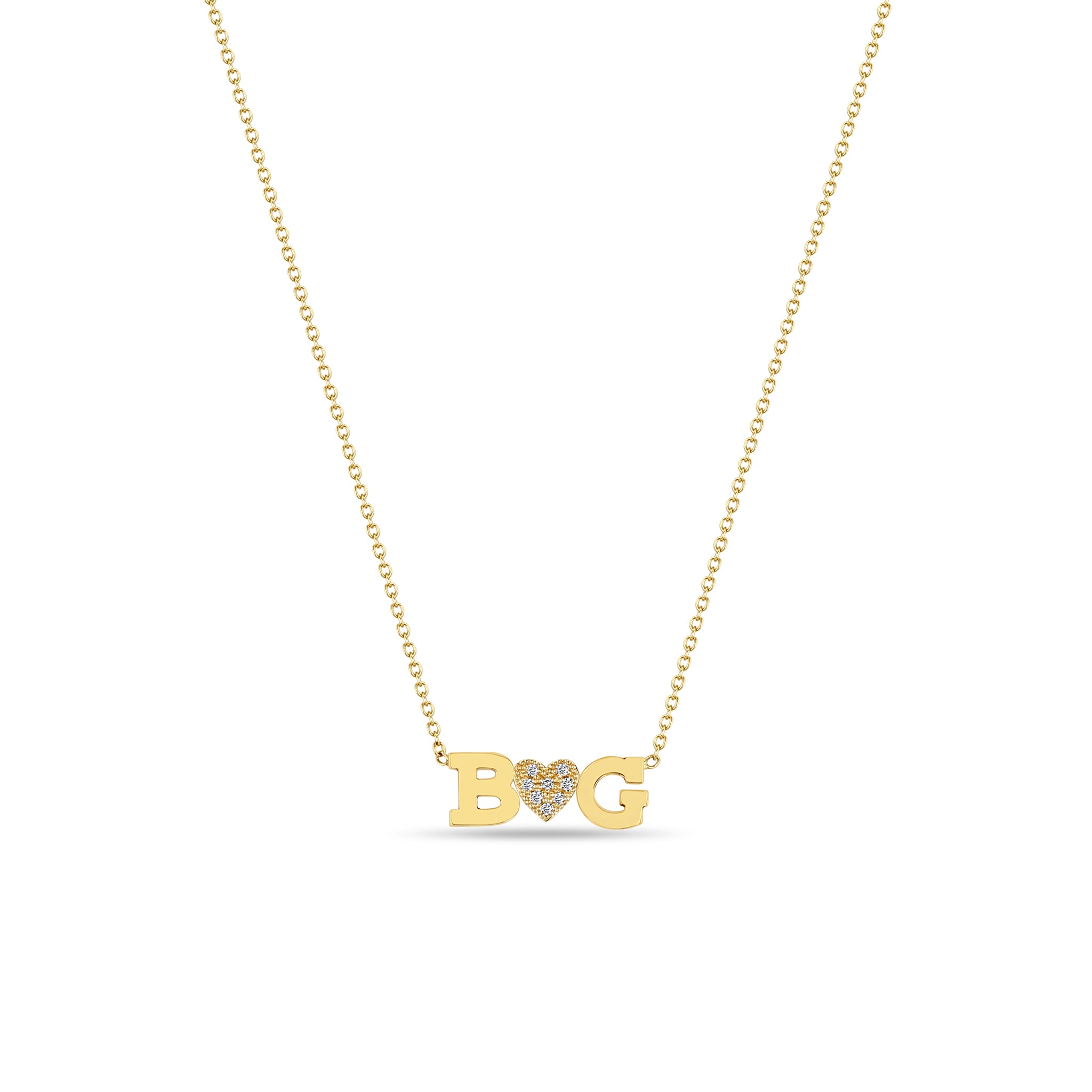 Zoë Chicco 14kt Gold 2 Initial Letter & Diamond Heart Necklace