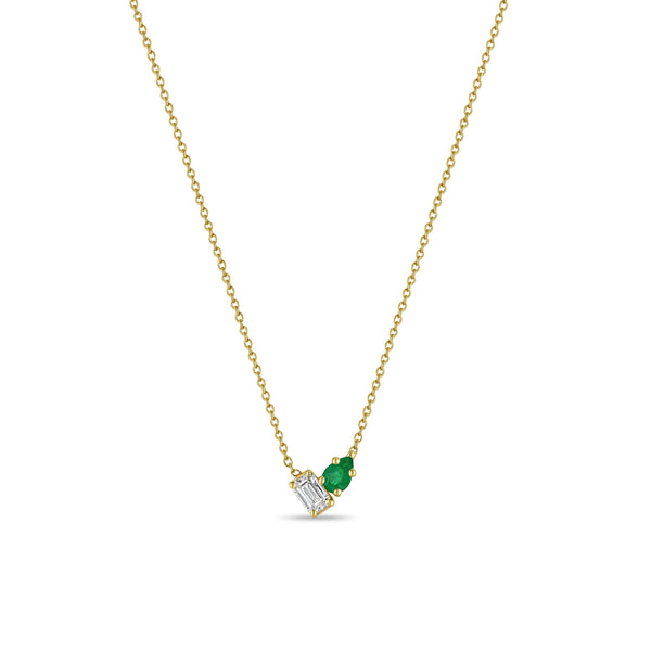 Zoë Chicco 14k Gold Pear Emerald & Emerald Cut Diamond Necklace