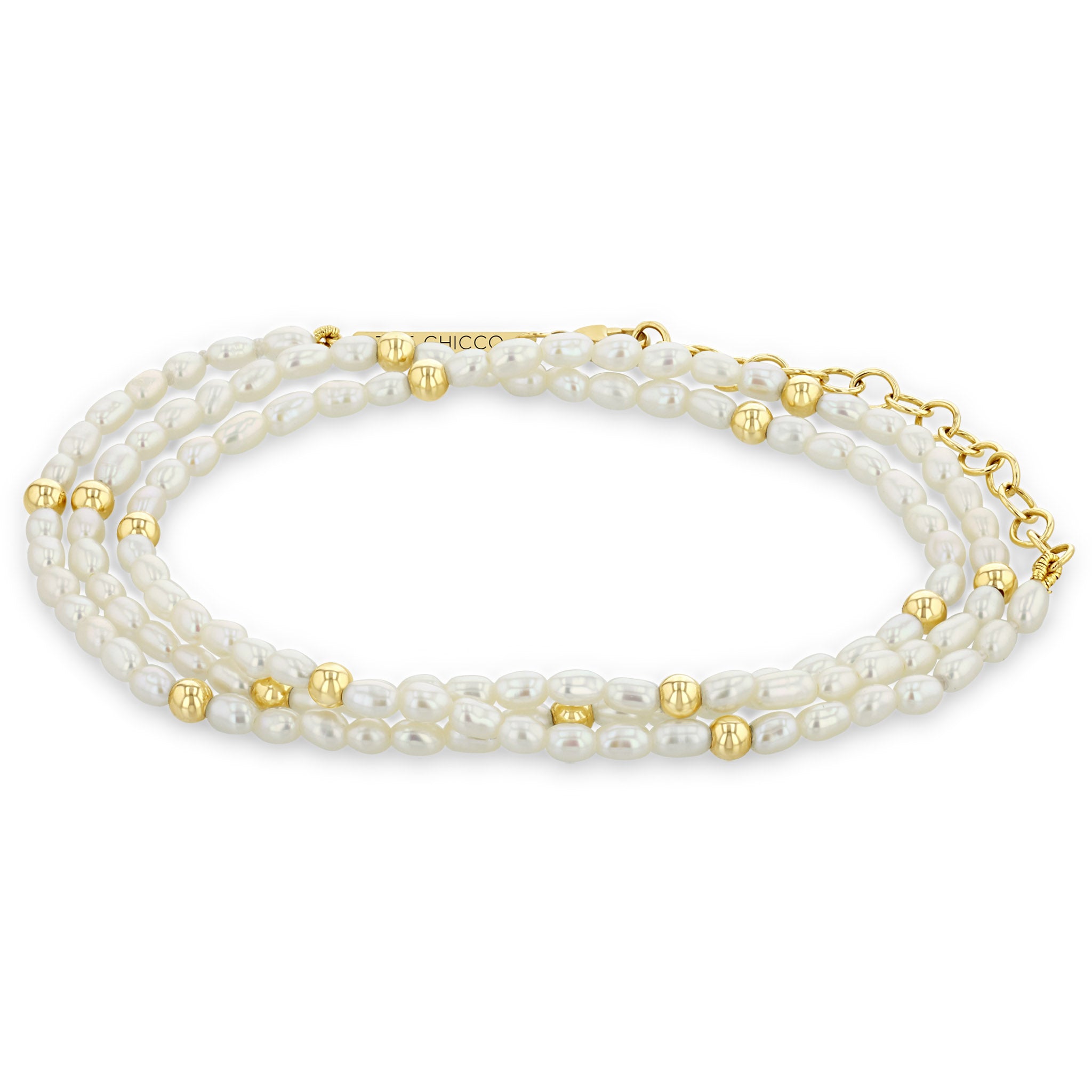アクセサリー mini rice pearl bracelet Zoë Chicco 14k Gold Bead & Rice Pearl Triple Wrap