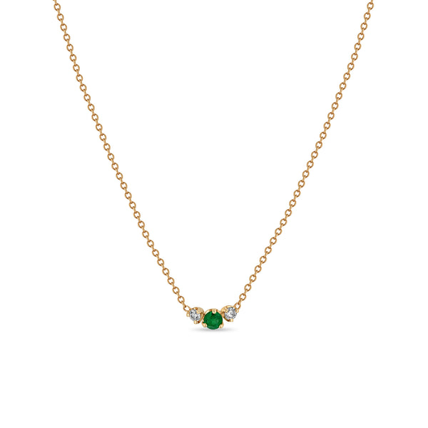 Zoë Chicco 14k Rose Gold Mixed Prong Emerald & 2 Diamond Necklace
