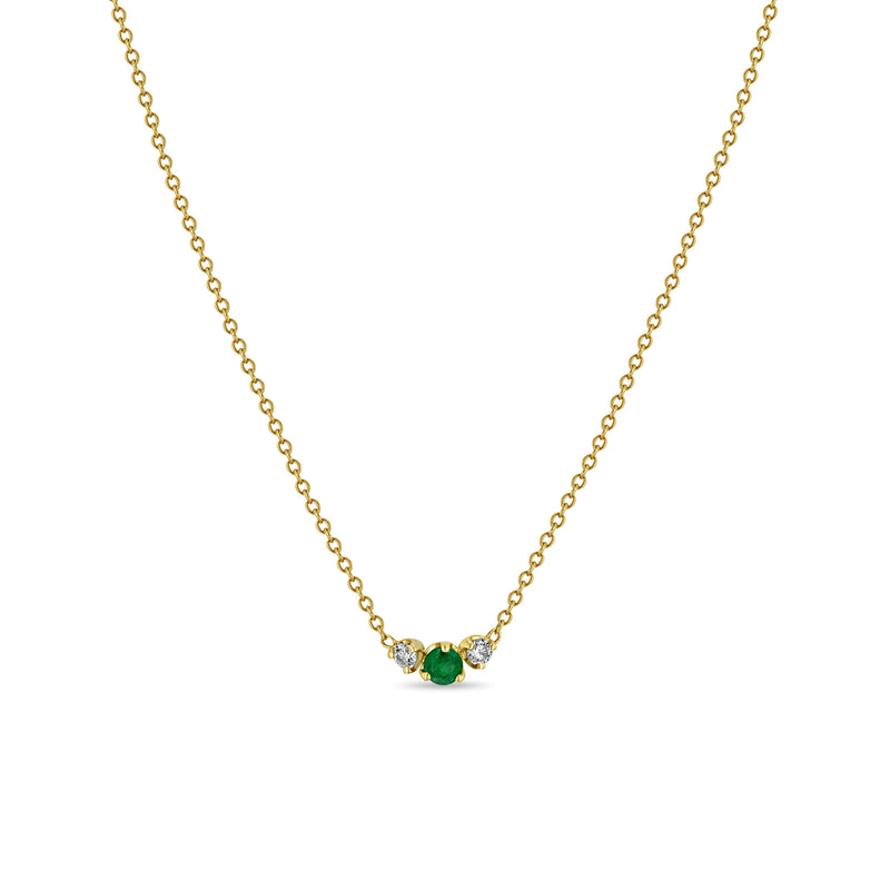 Zoë Chicco 14k Yellow Gold Mixed Prong Emerald & 2 Diamond Necklace