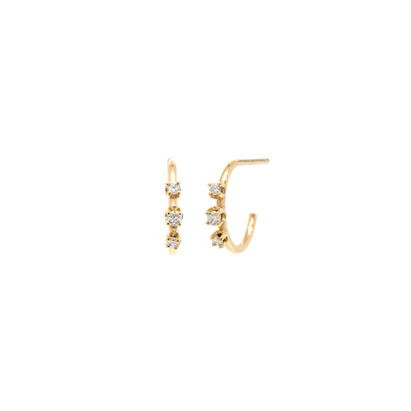 Zoë Chicco 14k Gold 3 Prong Set Diamond Huggie Hoop Earrings