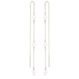 14k 3 Pearl Cable Chain Threader Earrings