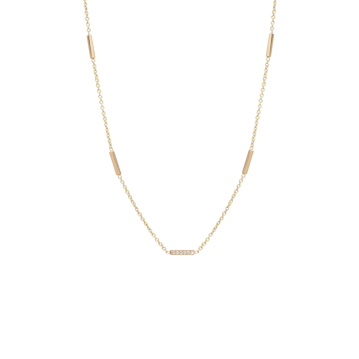 Zoë Chicco 14k Gold 5 Pavé Diamond Horizontal Tiny Bars Station Necklace
