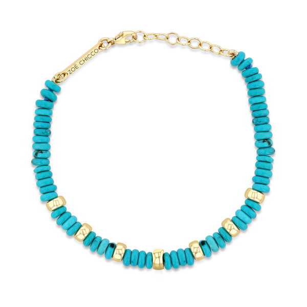 top down view of a Zoë Chicco 14k Gold & Turquoise Rondelle Bead Bracelet