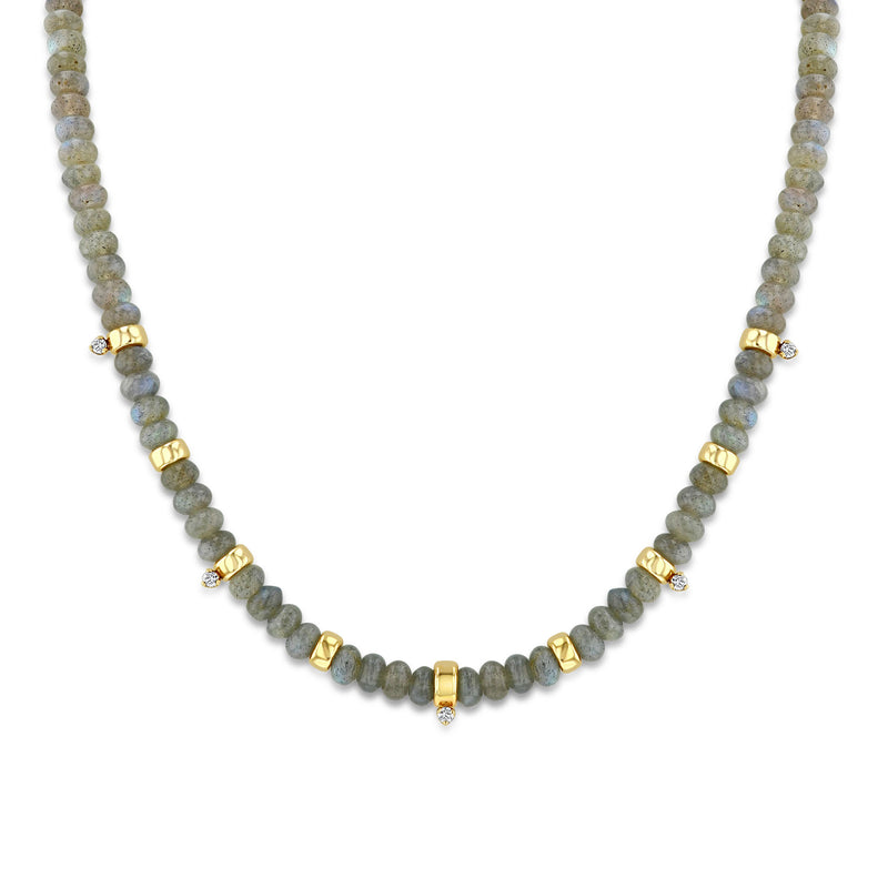 Zoë Chicco 14k Gold & Labradorite Rondelle Bead Necklace with 5 Prong Diamonds