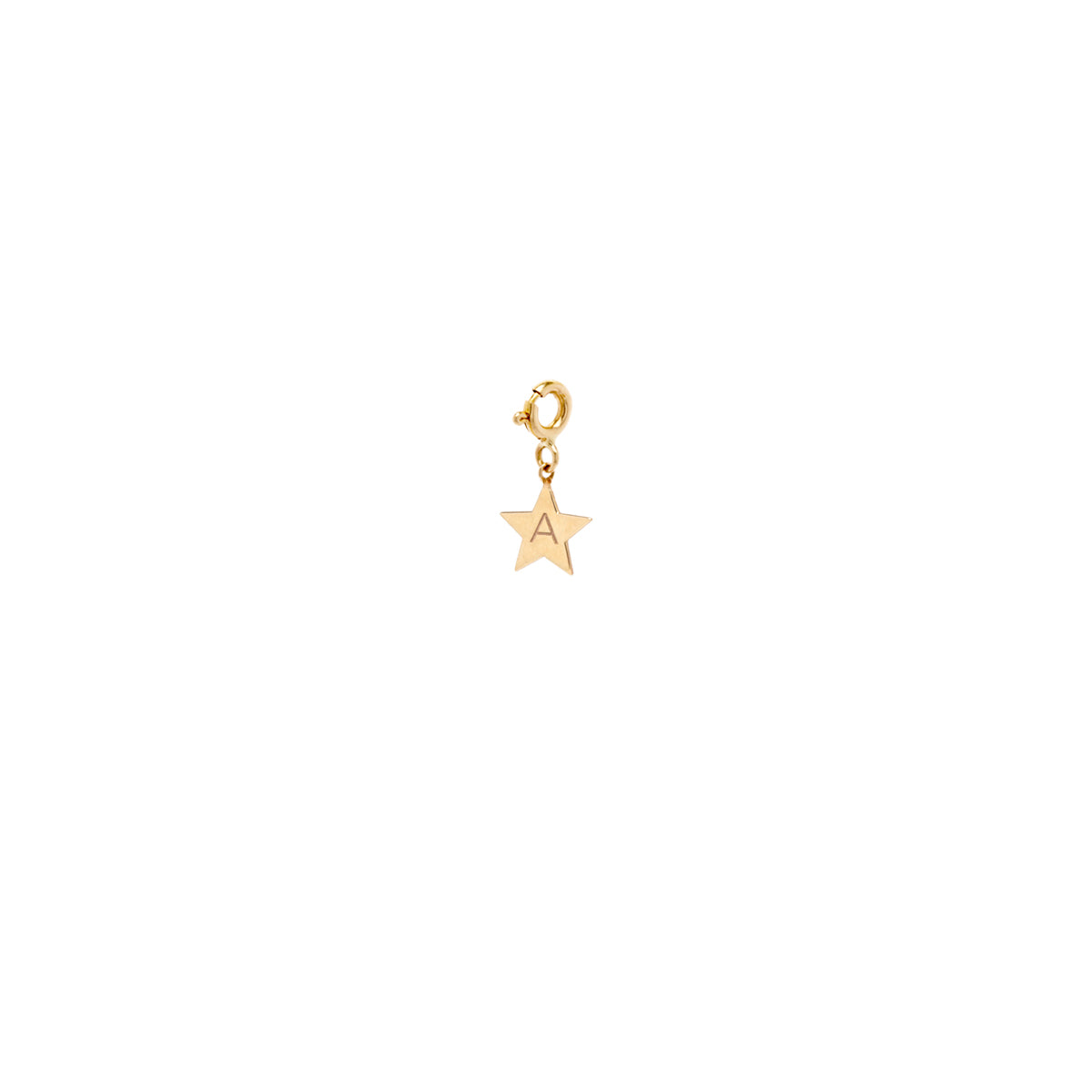 14k Medium Initial Star Charm Pendant on Spring Ring