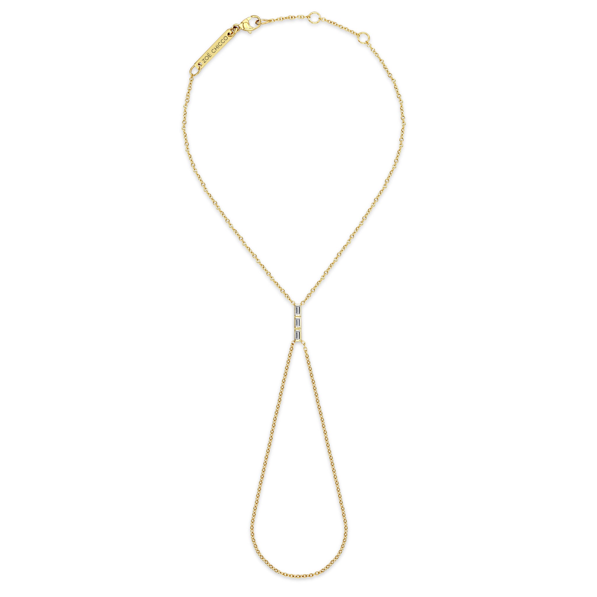 Zoë Chicco 14k Yellow Gold Channel Set Baguette Diamond Bar Hand Chain