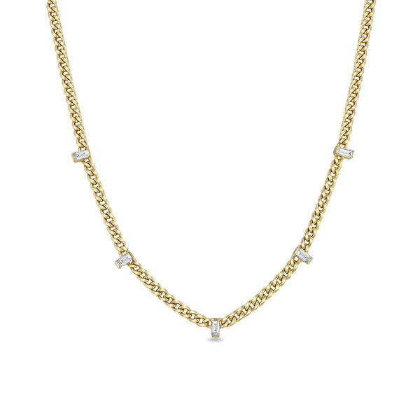 Zoë Chicco 14k Gold Small Curb Chain Necklace with 5 Vertical Baguette Diamond Stations
