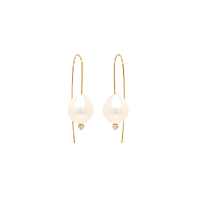14k Baroque Pearl & Prong Diamond Wire Earrings