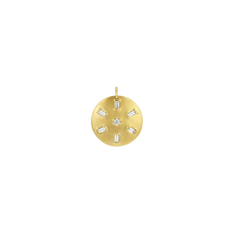 Zoë Chicco 14k Gold Baguette & Round Diamond Brushed Gold Domed Disc Pendant
