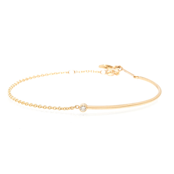 Zoë Chicco 14kt Yellow Gold Bezel Set White Diamond Gold Wire and Chain Bracelet