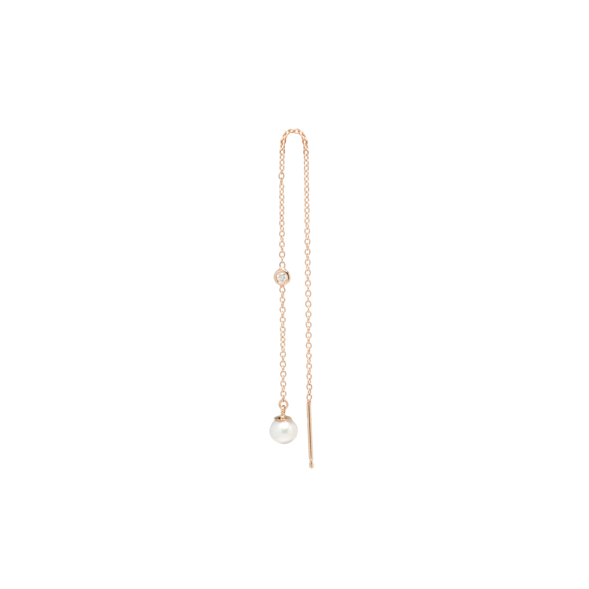 Zoë Chicco 14kt Gold Floating Diamond & Pearl Chain Threader Earrings
