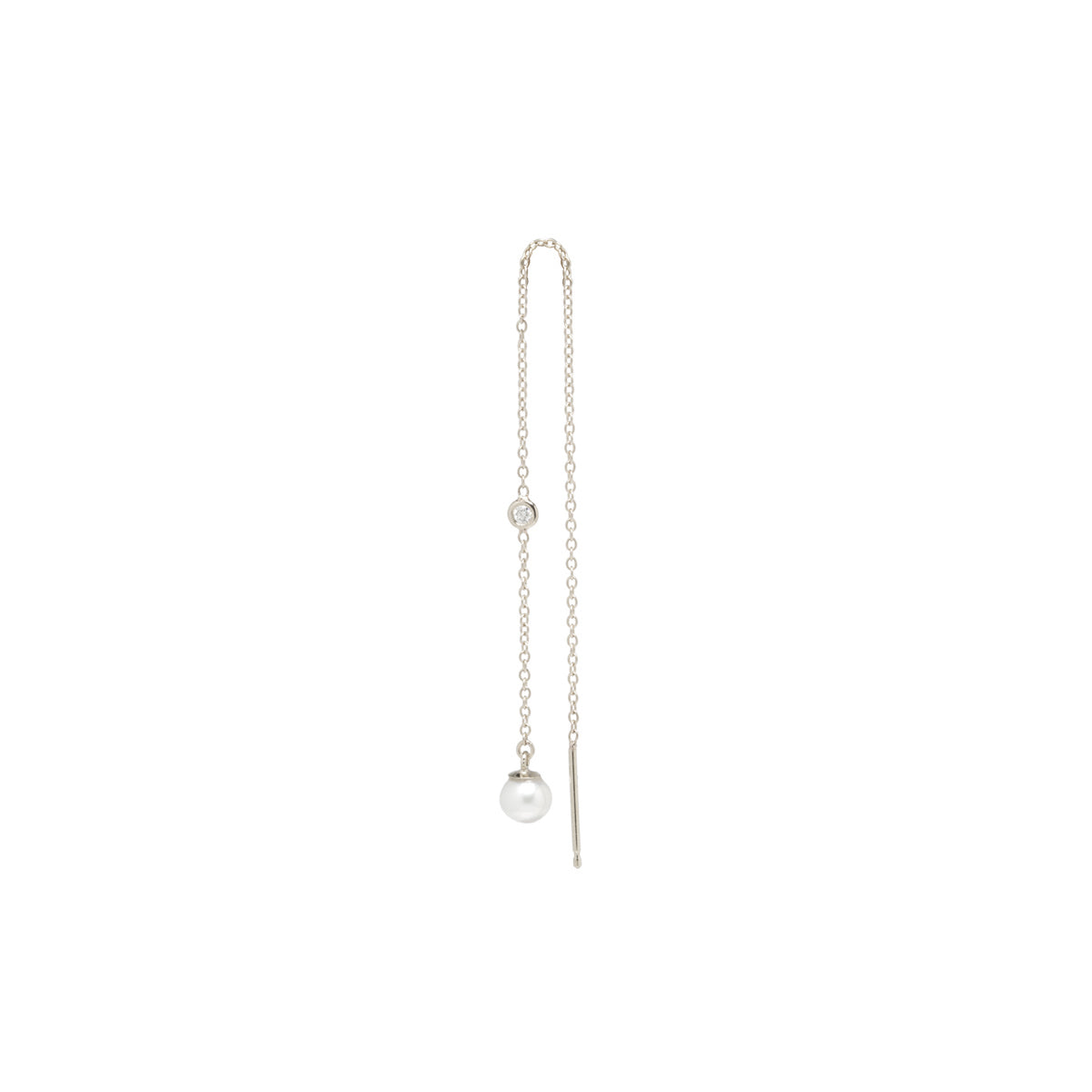 Zoë Chicco 14kt Gold Floating Diamond & Pearl Chain Threader Earring