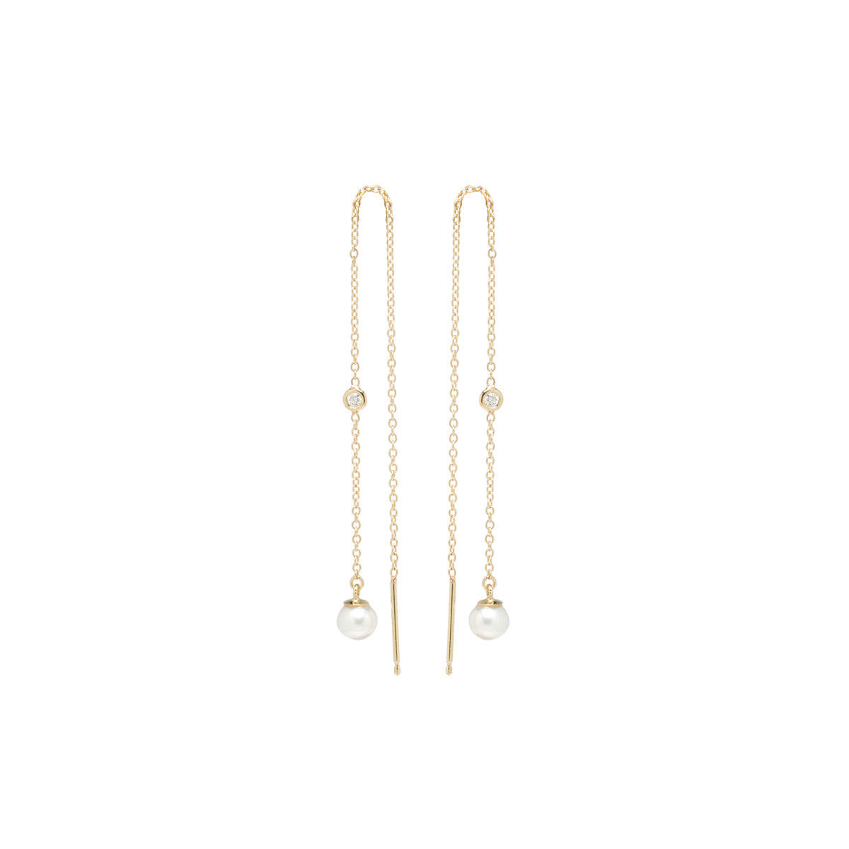 Zoë Chicco 14k Gold Floating Diamond & Pearl Chain Threader Earrings