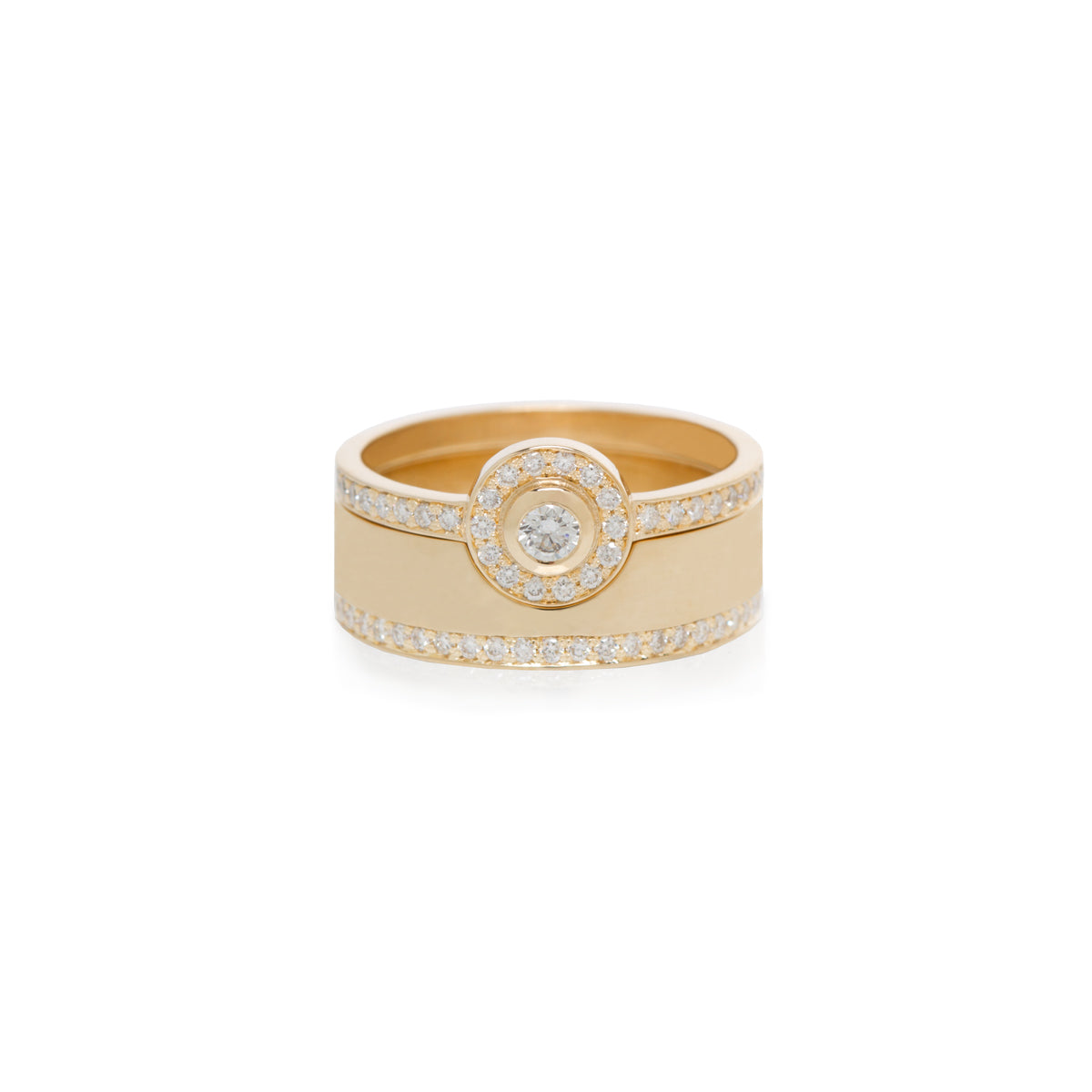 Zoë Chicco 14k Gold Round Diamond Halo & Pavé Diamond Wide Ring