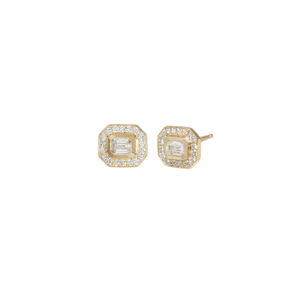 Zoë Chicco 14k Gold Emerald Cut Diamond Halo Stud Earrings