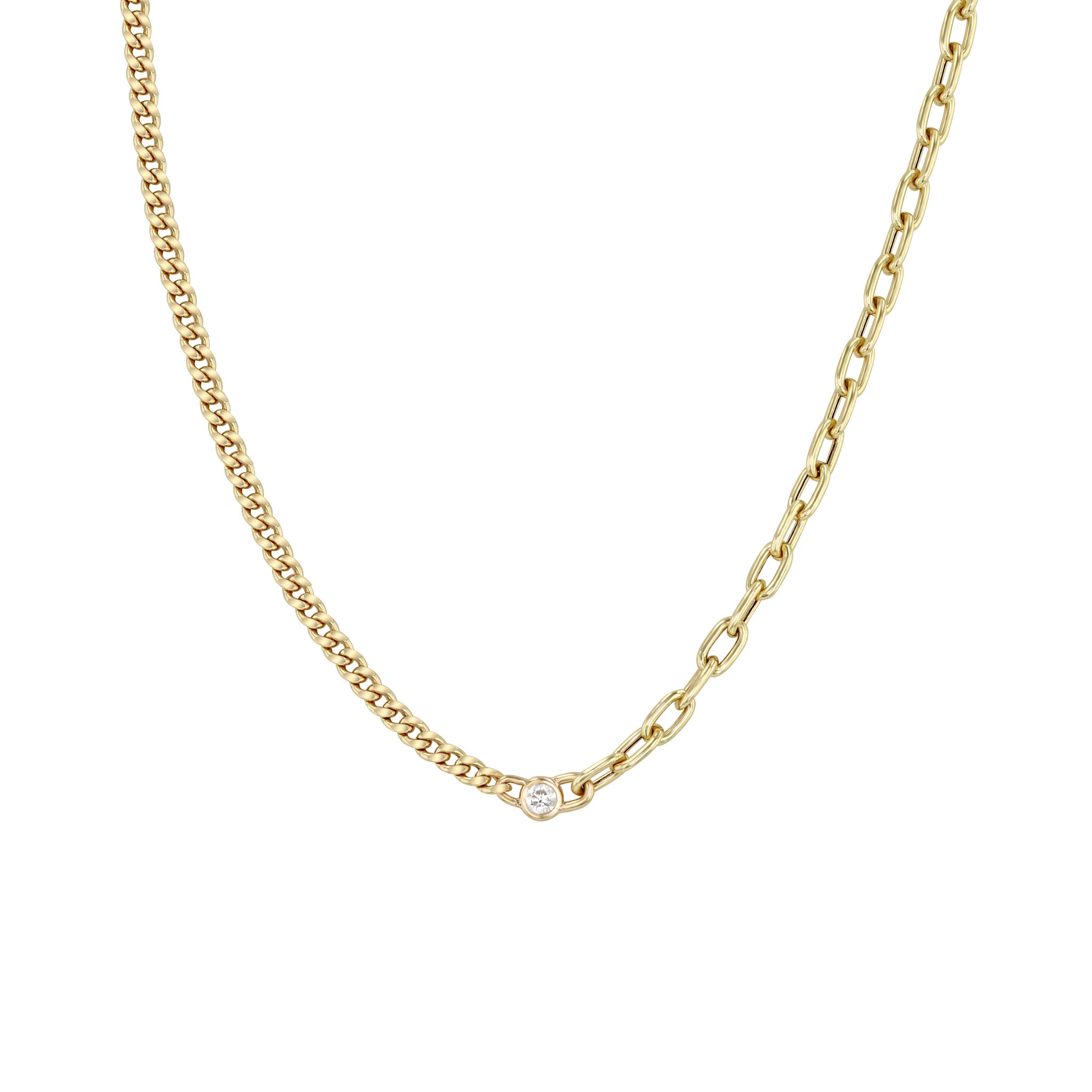 Zoë Chicco 14k Gold Floating Diamond Mixed Small Curb & Med Square Oval Chain Necklace