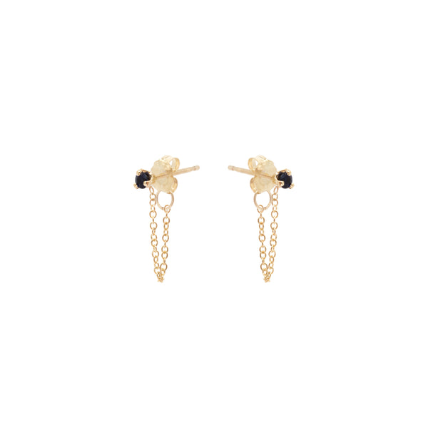 Zoë Chicco 14kt Gold Prong Blue Sapphire Chain Huggie Earrings