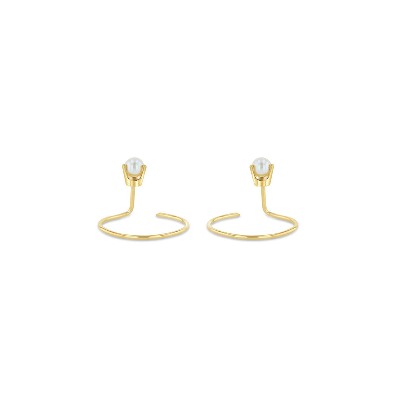 side view of Zoë Chicco 14k Gold Pearl Front Facing Threader Hoop Earrings