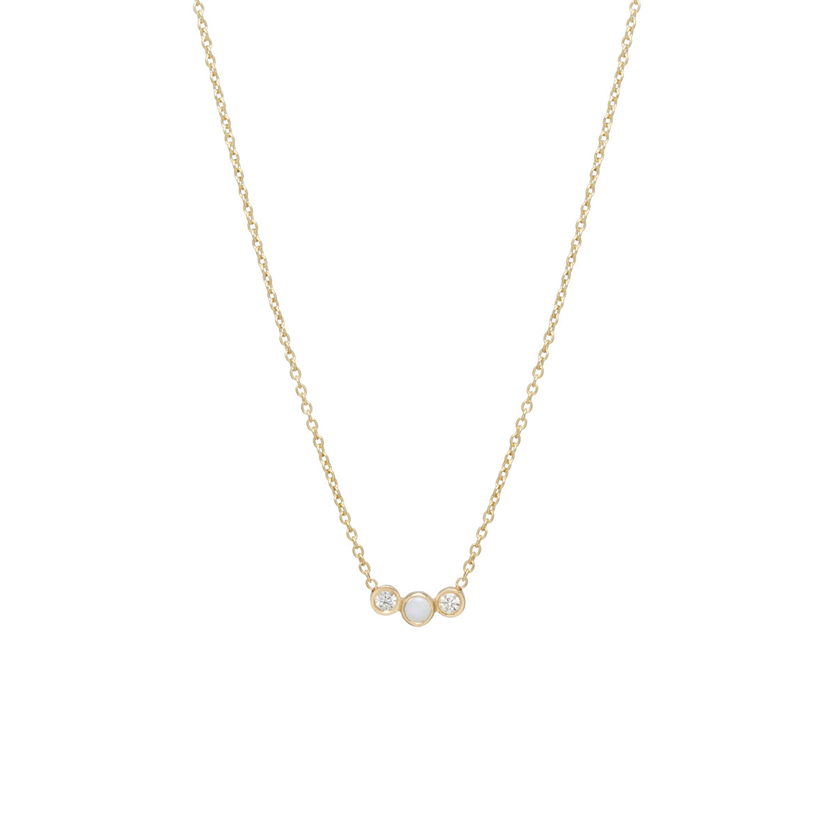 Zoë Chicco 14kt Yellow Gold 3 Graduated Bezel Set Opal & Diamond Necklace