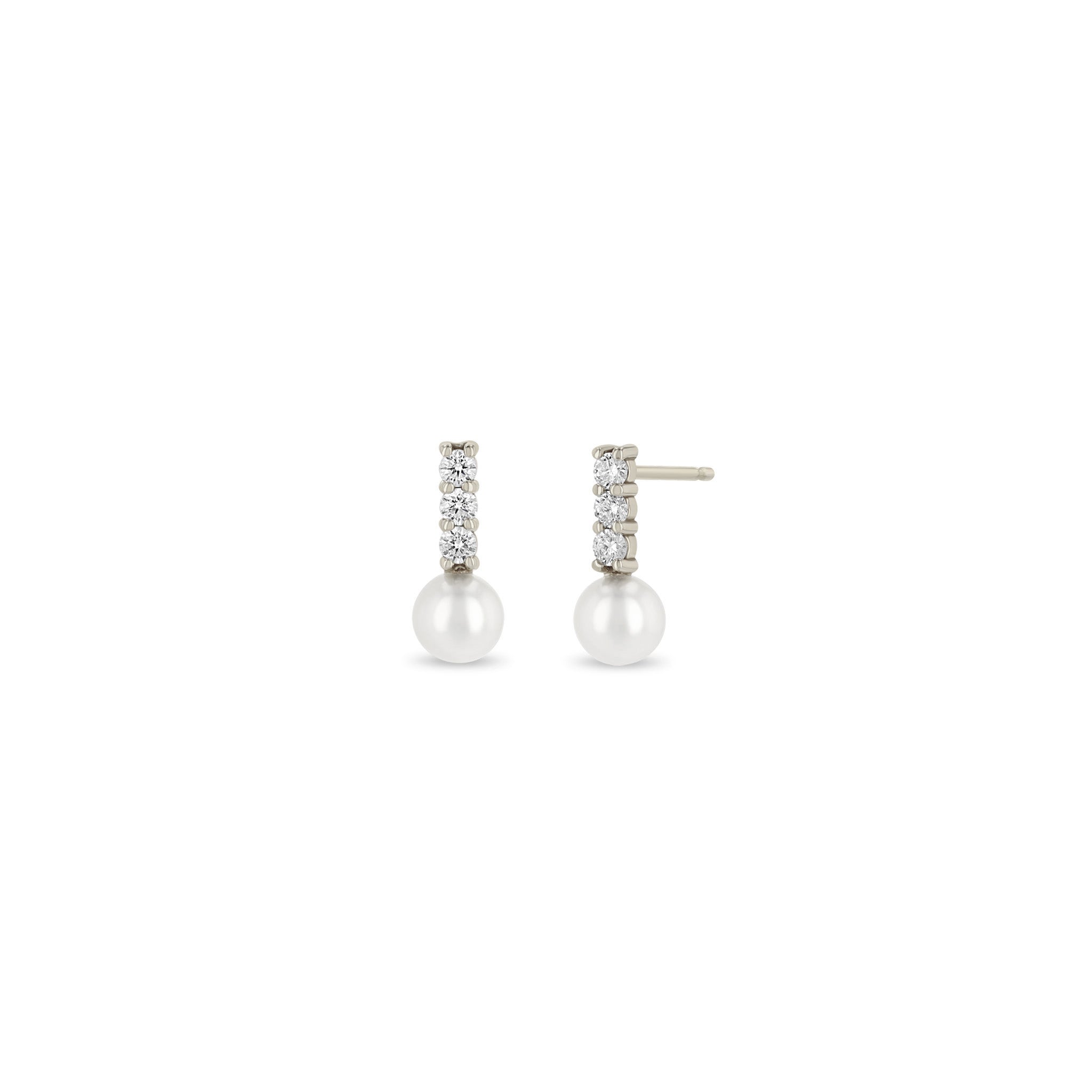 Zoë Chicco 14k Gold Diamond Bar & Pearl Drop Earrings