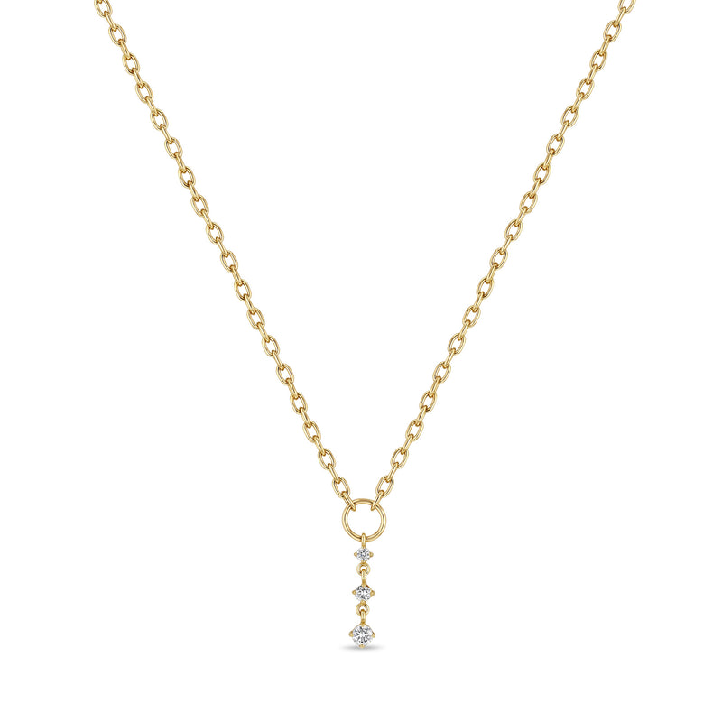 Zoë Chicco 14k Gold Circle Square Oval Chain Lariat with Graduated Prong Diamond Drop
