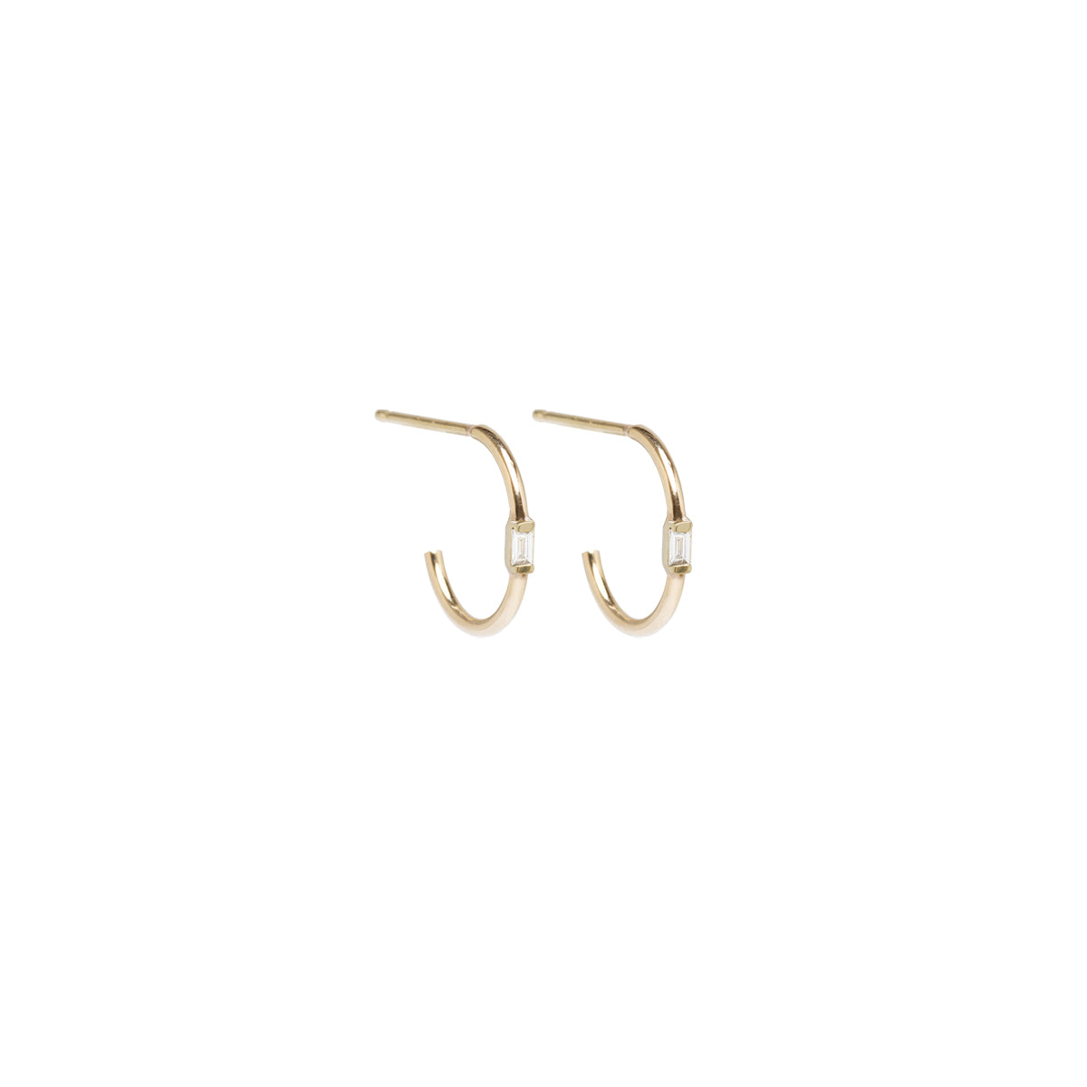 14k Vertical Baguette Diamond Thin Huggie Hoops
