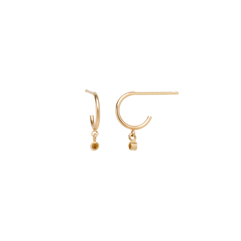 Zoë Chicco 14k Gold Dangling Citrine Huggie Hoop Earrings | November Birthstone