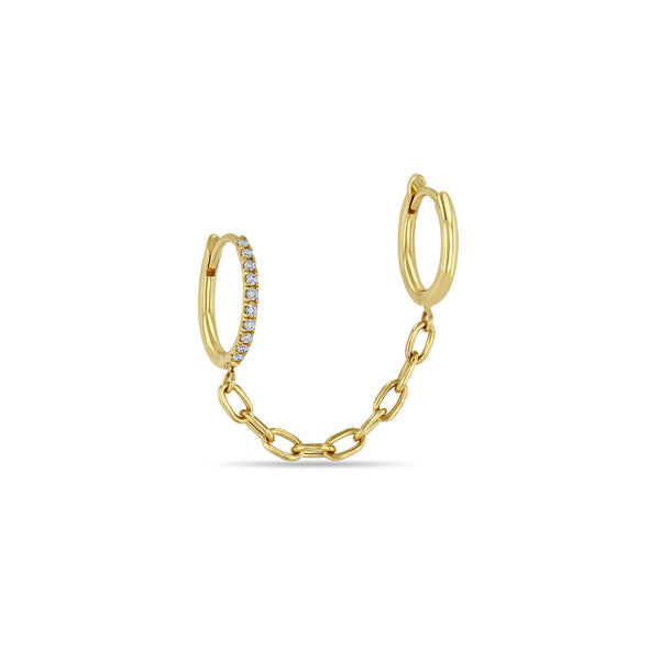 Zoë Chicco 14k Gold Small Square Oval Chain Double Mixed Hinge Huggie Hoop
