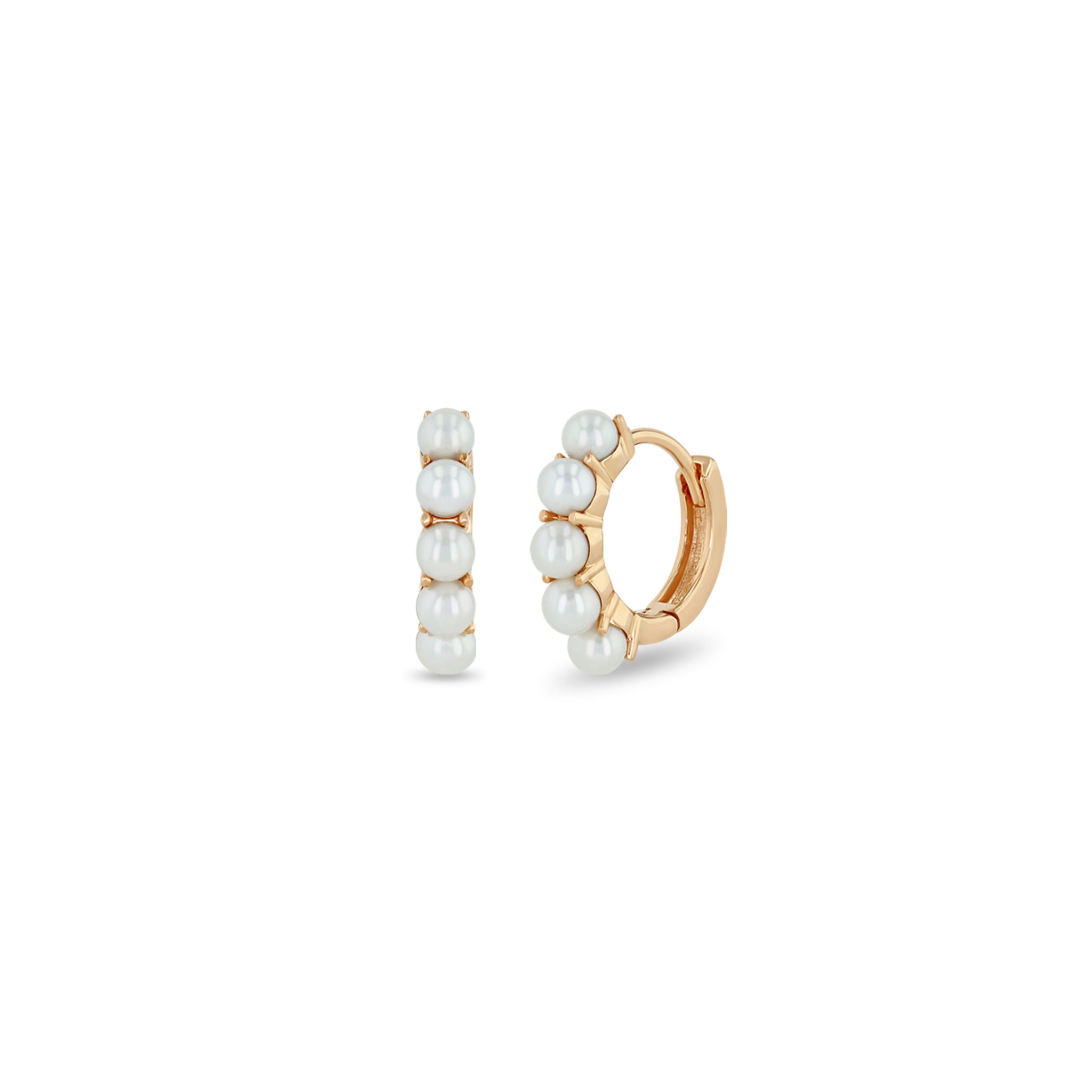 Zoë Chicco 14k Rose Gold Pearl Small Hinge Huggie Hoop Earrings
